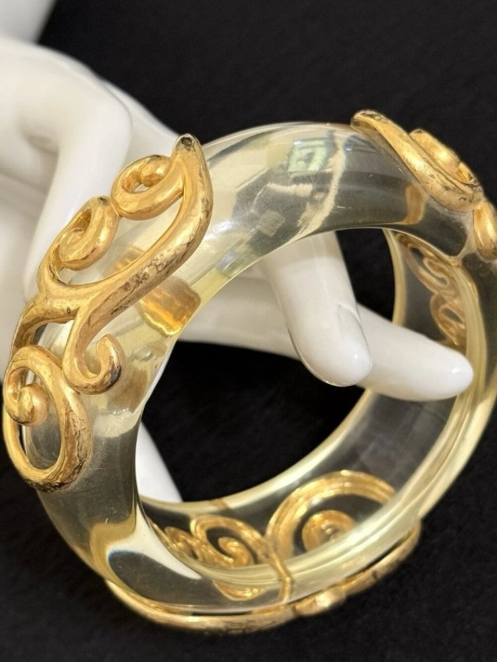 Vintage Isabel Canovas Large Lucite Gilt Scroll